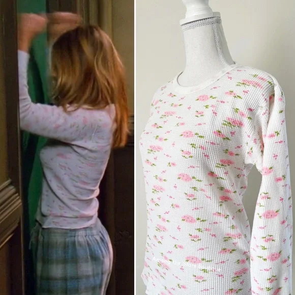 Rare Vintage 90s Dainty Floral Long Sleeve Thermal ASO Rachel Green in Friends - Picture 5 of 11